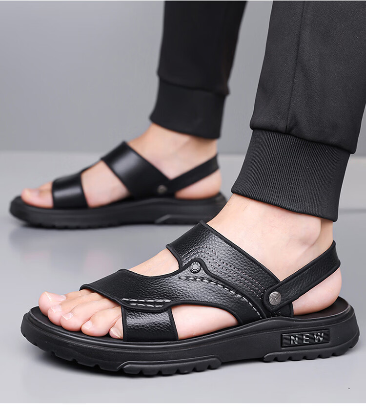 Woodpecker Men's Sandals 2026 New Genuine Leather Thick Sole Beach Shoes Summer Outdoor Non-Slip Wear-Resistant Dual-Purpose Slippers Driving 22