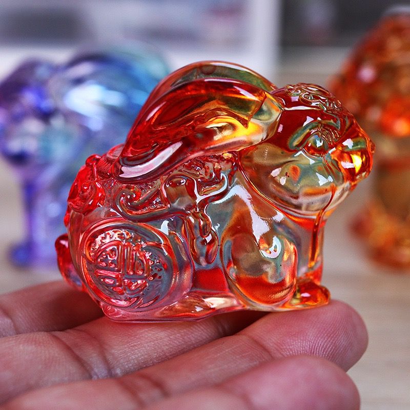 琉璃小兔子 大小号黄水晶兔子摆件十二生肖生日礼物琉璃家居客厅装饰