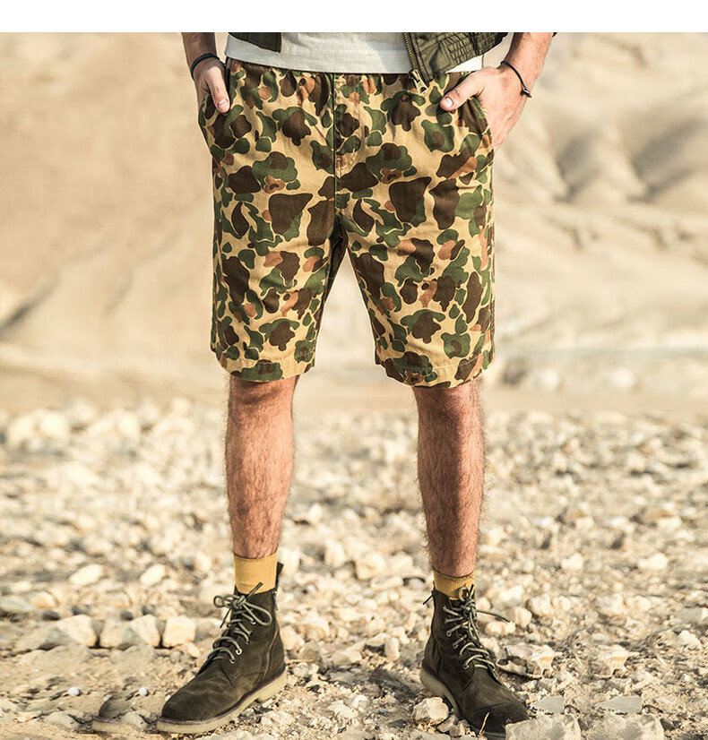 ak男装vintage迷彩短裤男全棉修身宽松裤舒适透气1914700 迷彩 32