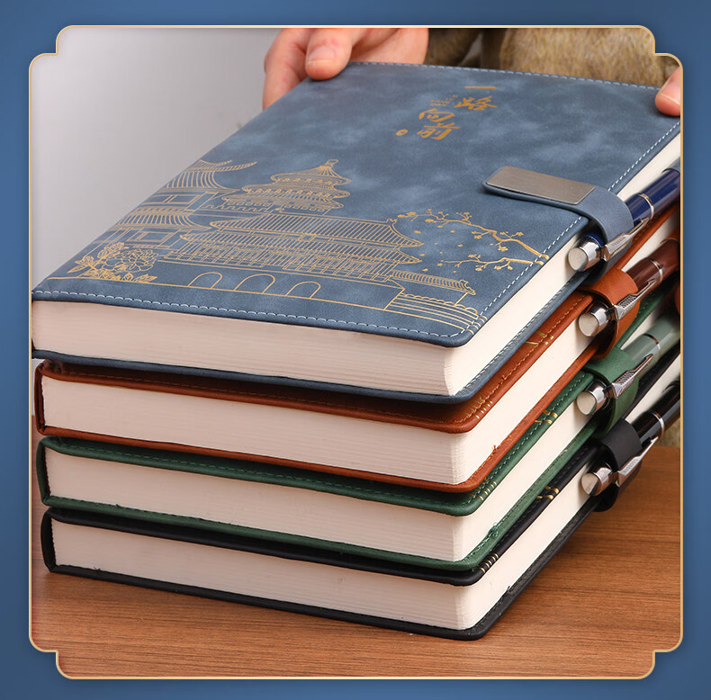 Rouwen New Stylish Notebook Stationery High-Value Guochao Palace Museum Cultural Business Thickened A4 Meeting Notes B5 Extra Thick Skin-Texture Leather Office Supplies Customizable 16