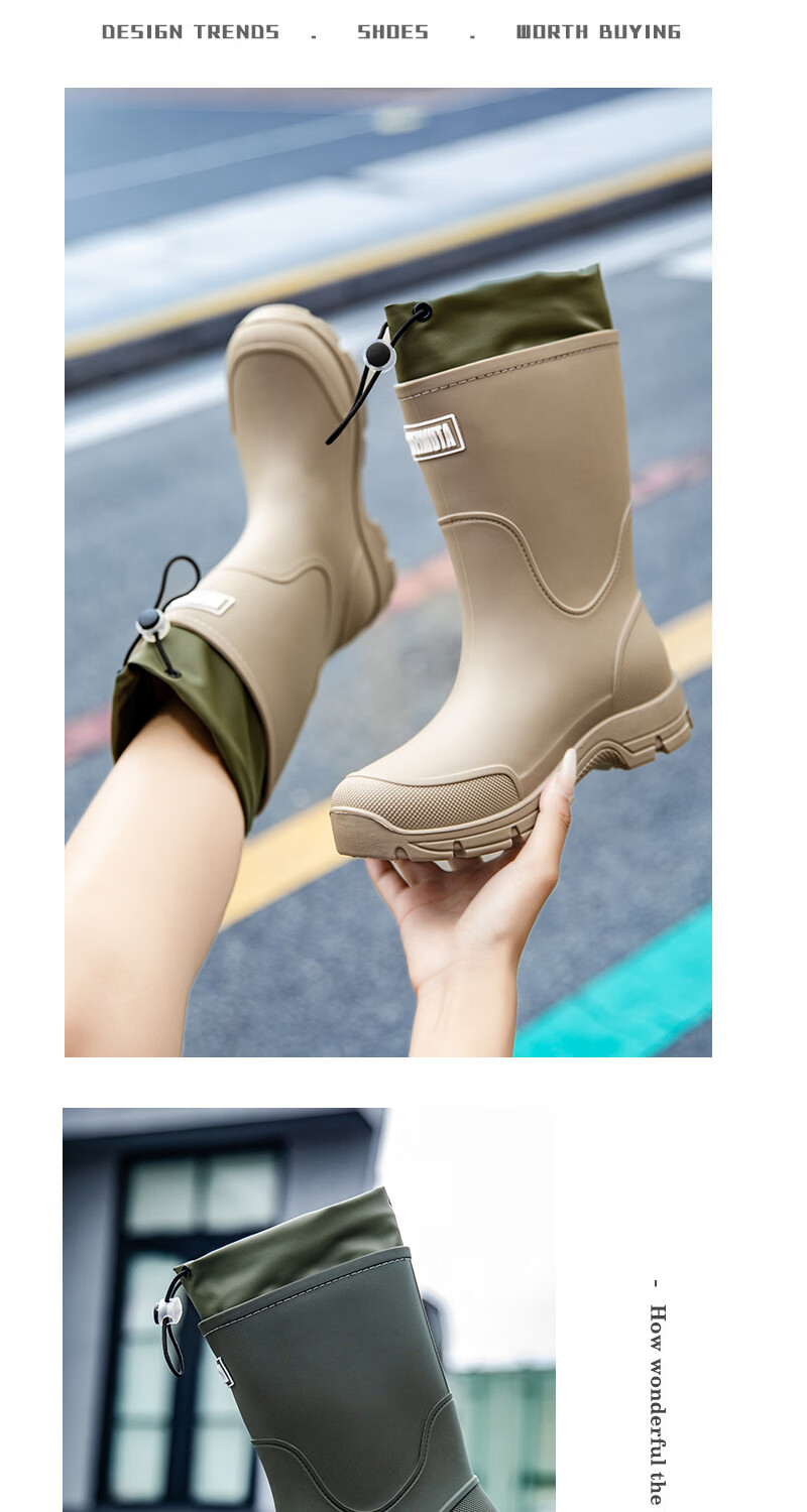 KINGLOVOUN Men's Mid-Calf Waterproof Non-Slip Rain Boots Outdoor Fishing Thick Sole Durable 817/SK Gray Size 42 14