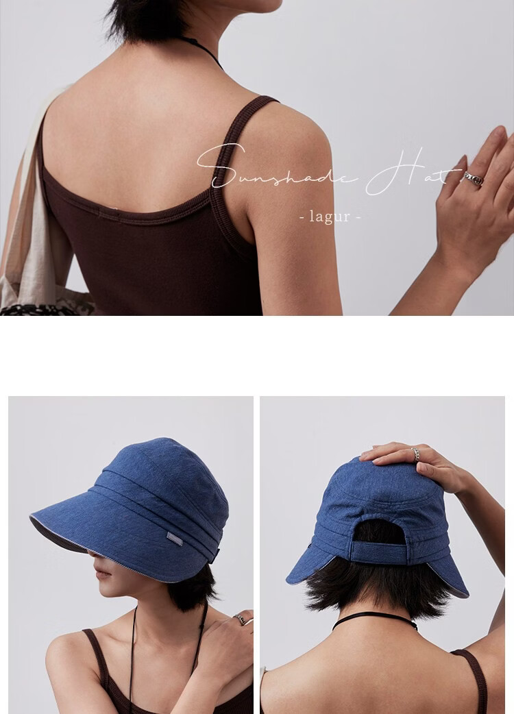 Lagur "Simple Japanese Style" Large Brim Cotton Bucket Hat with Ponytail Hole Sun Protection Foldable Sky Blue 18