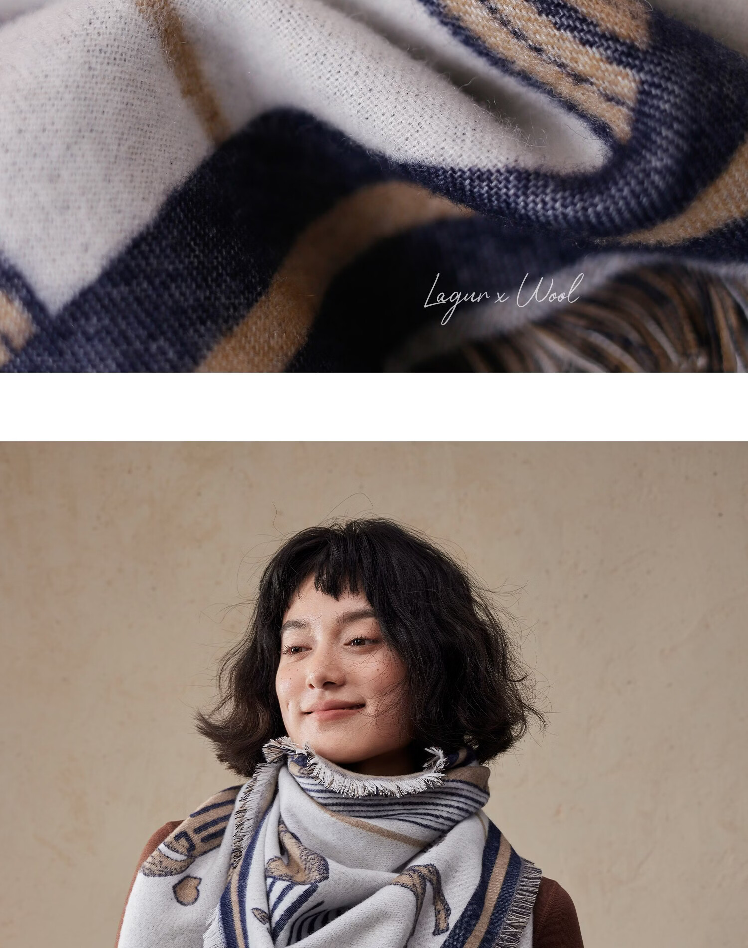 Lagur Minimalist Horse Fine Wool Blend Triangle Scarf Air Conditioning Room Shawl Versatile Women's Neck Warmer Minimalist Beige 25