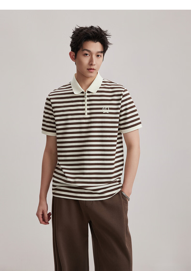 CABBEEN Mercerized Pique Striped Half-Zip Polo Shirt Men Classic Striped Summer 2026 Short Sleeve Breathable Polo Shirt 18