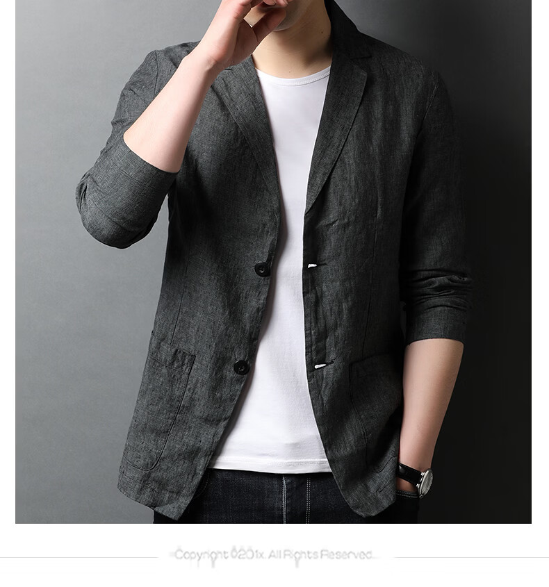 ROMON 100% Pure Linen Men's Blazer Spring Autumn Casual Solid Color Single-Breasted Slim Fit Korean Style Lightweight Jacket 14