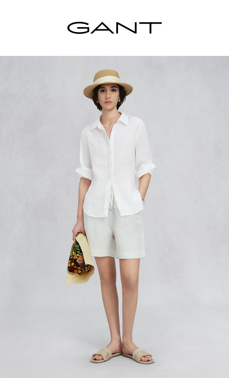 GANT Yuanye Shirt Spring Summer Women's Long Sleeve Vintage Pure Linen Shirt 455-Blue S 1