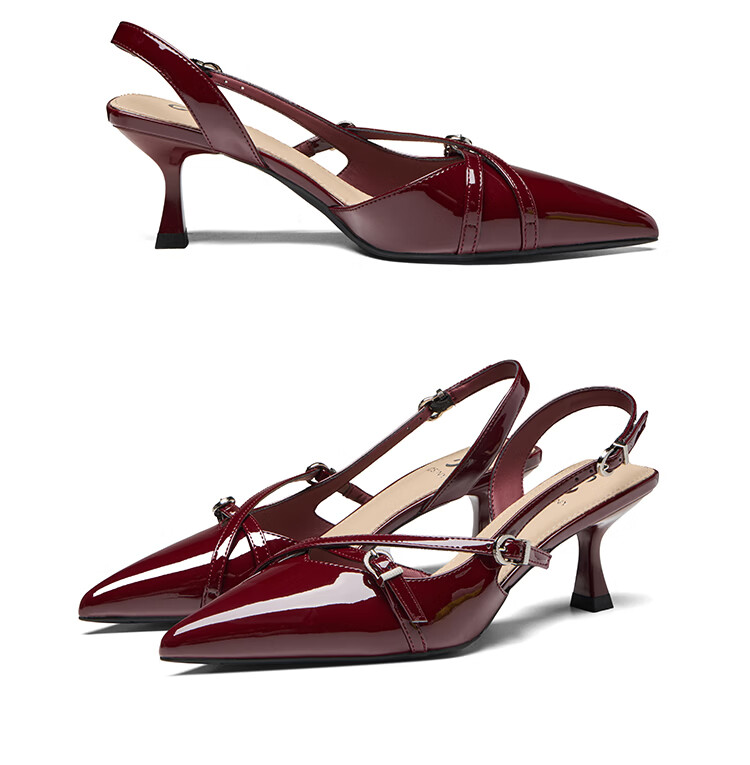 Zhuoshini French Style Women's Sandals 2026 New Spring Patent Leather High Heel Sexy Peep Toe Sandals Single Shoes Wine Red 38 16