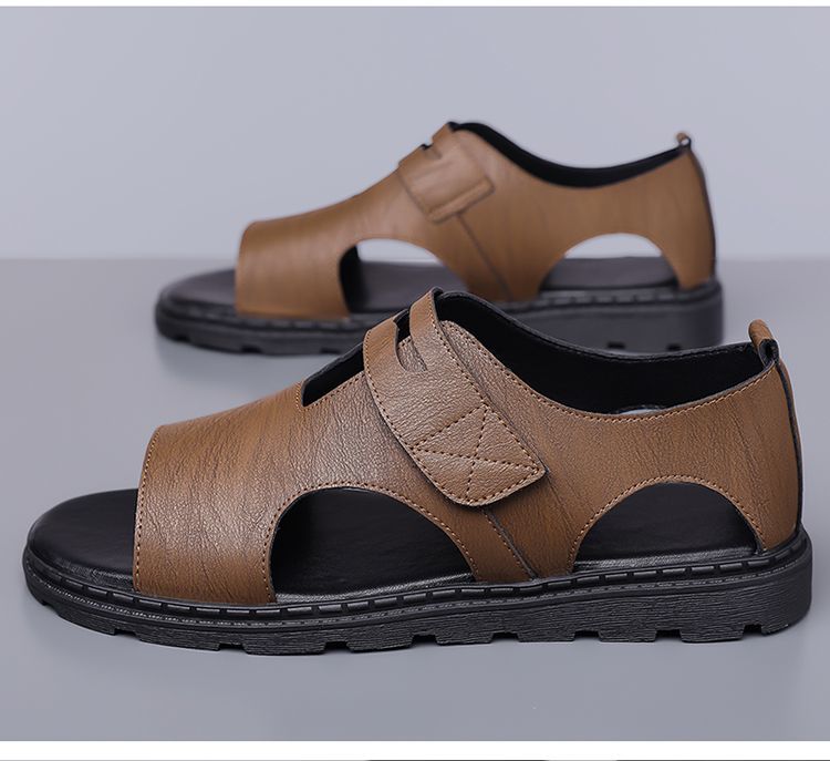 Jingzhenlianggong Men's Summer Sandals Dual-Use Slippers Non-Slip Soft Sole Beach Shoes Dark Brown [Lace-Up] Size 41 19