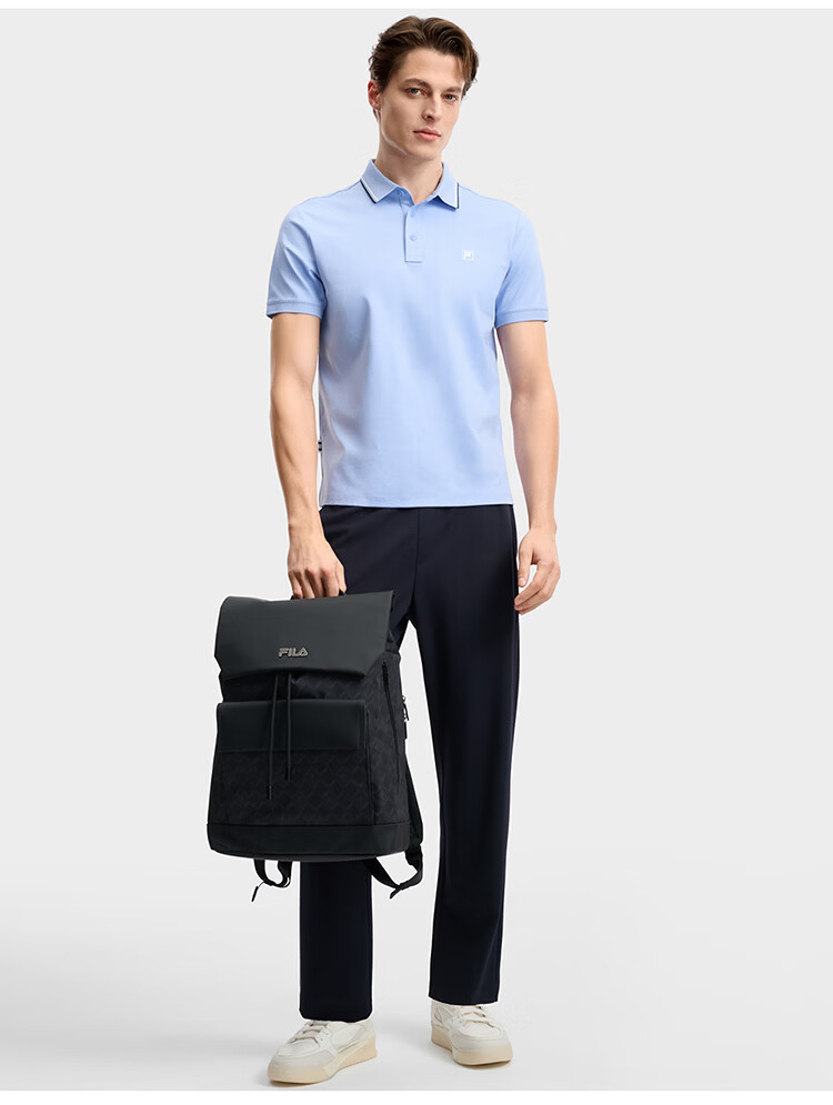 FILA Official "Black Warrior" Men's Commuter Fashion Casual Backpack Flap Double Shoulder Bag 13
