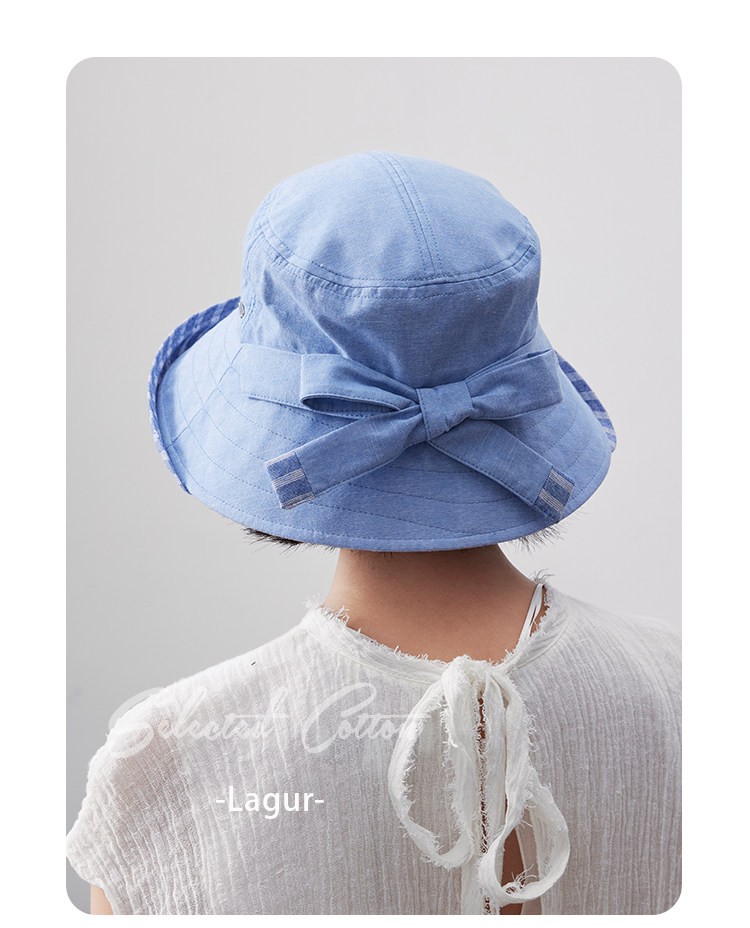 Lagur 100% Cotton Japanese-Style Wide Brim Fisherman Sun Hat UV Protection Summer Women's Sky Blue 22