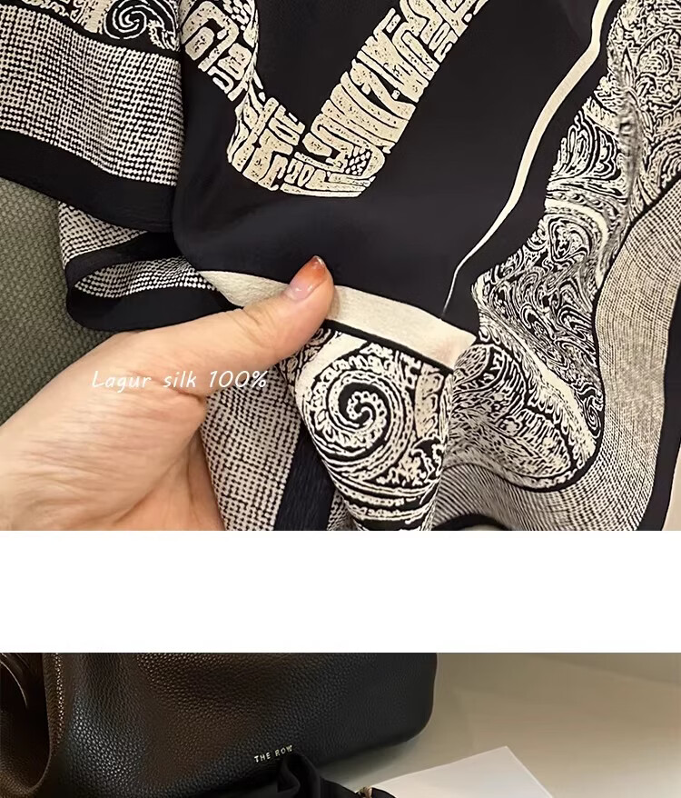 Lagur French Vintage Classic High-End Black and White 100% Mulberry Silk Square Scarf Versatile Neck Scarf for Women 22