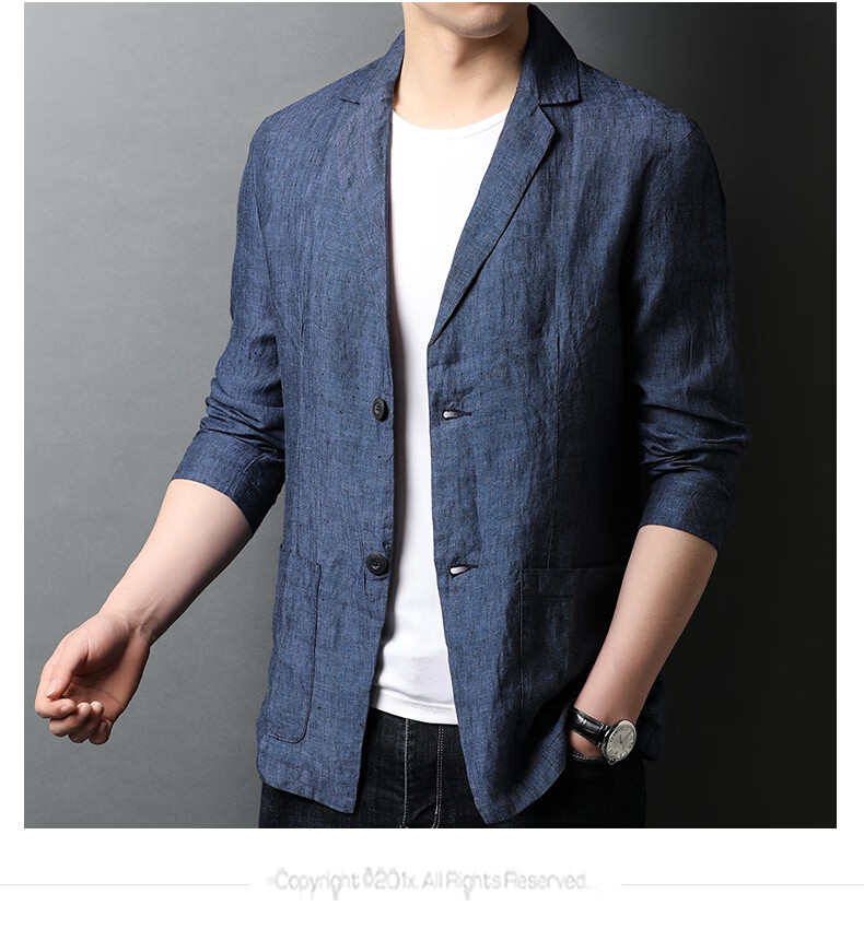 ROMON 100% Pure Linen Men's Blazer Spring Autumn Casual Solid Color Single-Breasted Slim Fit Korean Style Lightweight Jacket 9