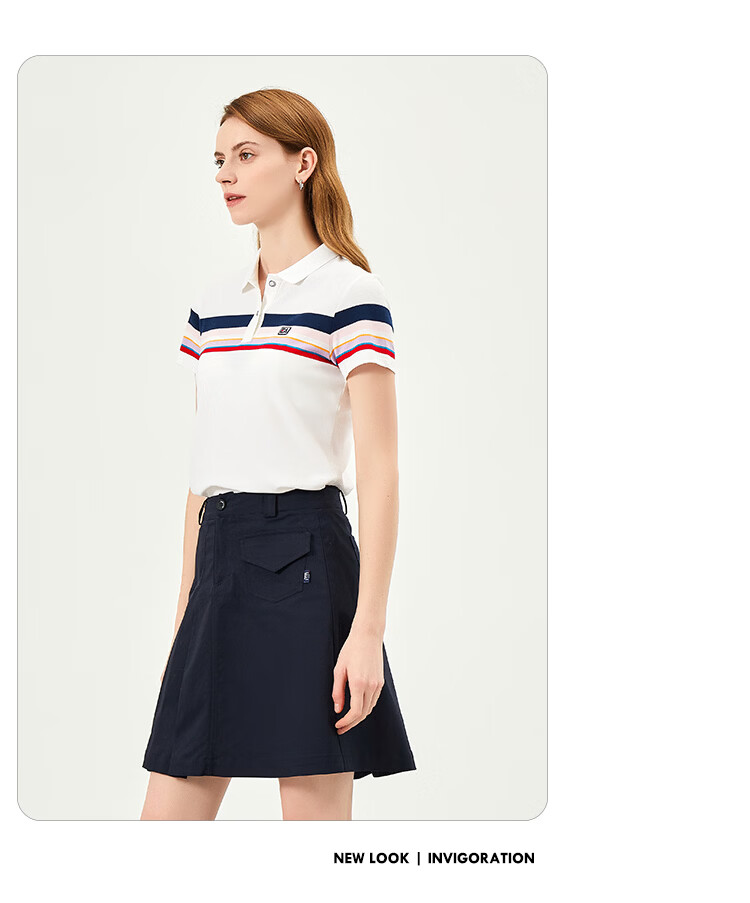 ELLE ACTIVE Fashion Color-Block Striped Polo Shirt Women Short Sleeve Casual Sports T-Shirt Summer Vibrant Collared Top White L 14