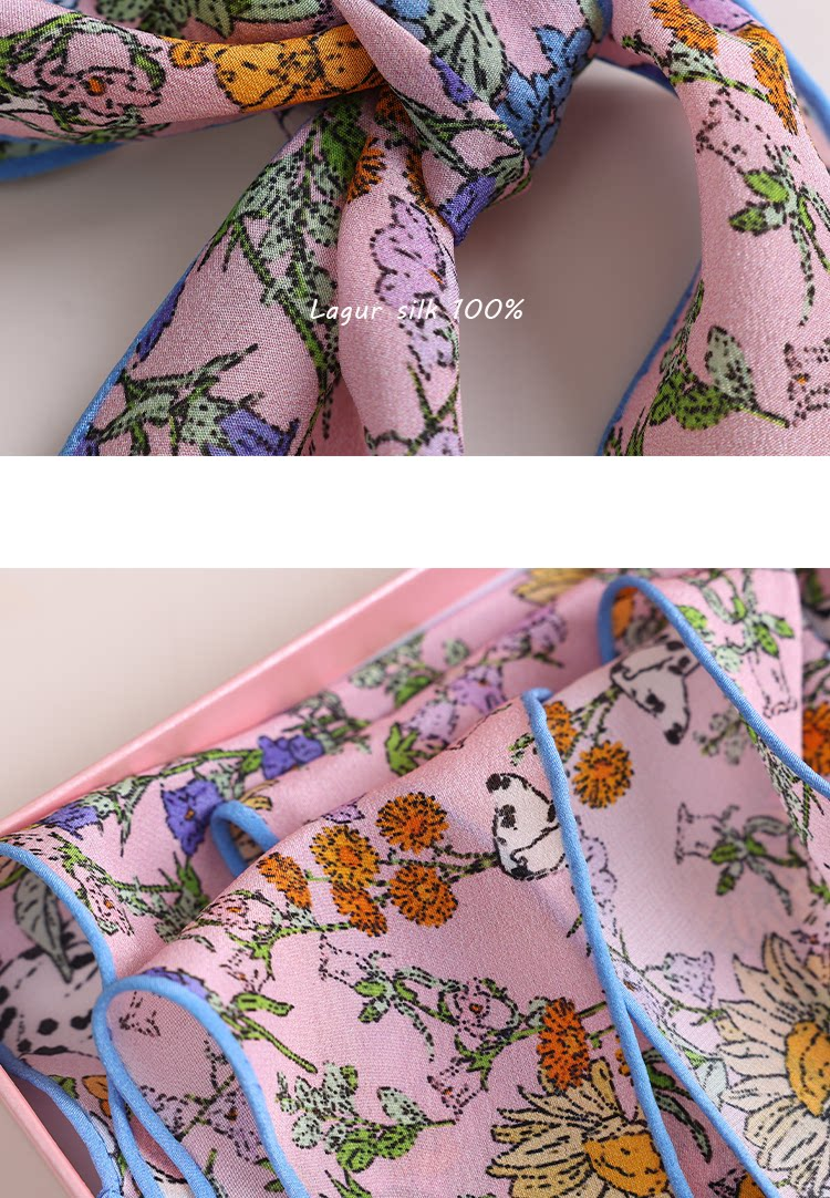 Lagur "French Wonderland" 100% Mulberry Silk Small Scarf 12 Momme Silk Triangle Neck Scarf Spring Autumn Cream Yellow 27