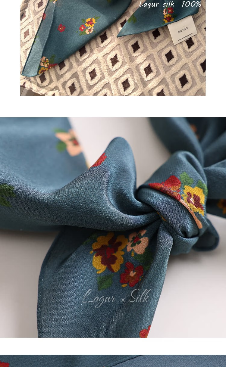 Lagur Nostalgic "Oriental Aesthetic" Vintage Red Mulberry Silk Scarf Square Hong Kong Style Women's Gift for Mom Camellia Red 23