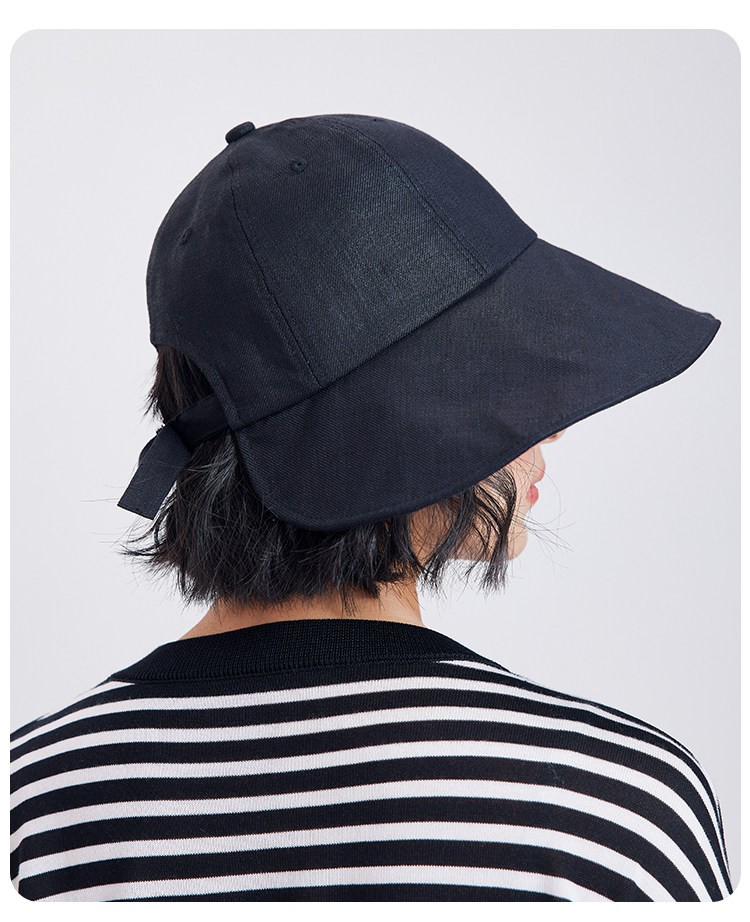 Lagur Japanese Classic Pure Linen Ponytail Outdoor Sunshade Fisherman Hat Sunscreen Hat for Women Summer Dark Blue 12