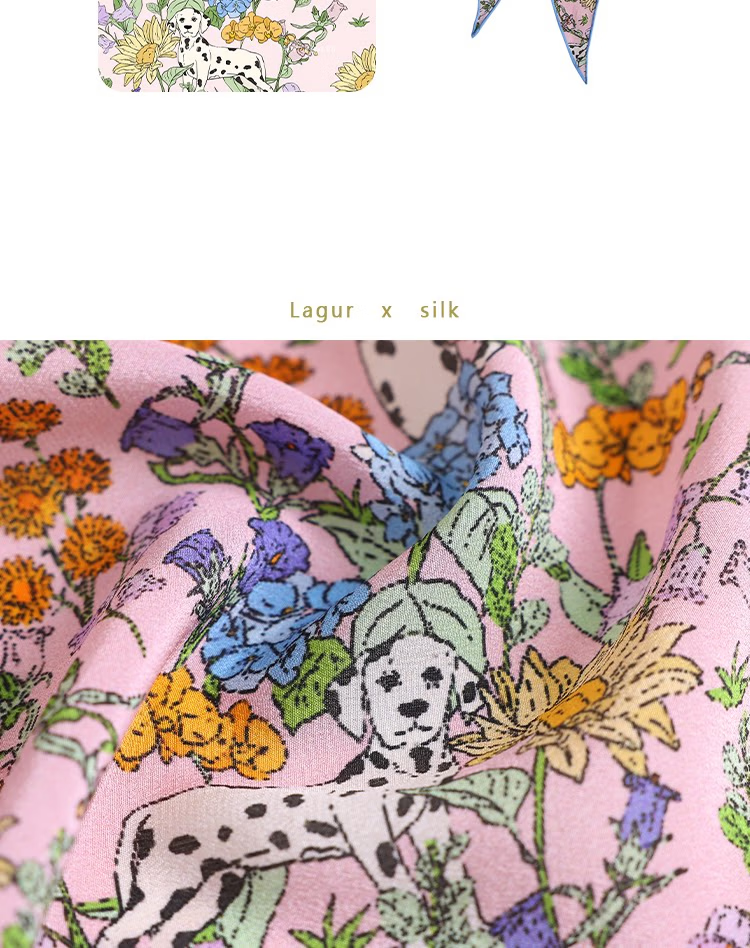 Lagur "French Wonderland" 100% Mulberry Silk Small Scarf 12 Momme Silk Triangle Neck Scarf Spring Autumn Cream Yellow 22