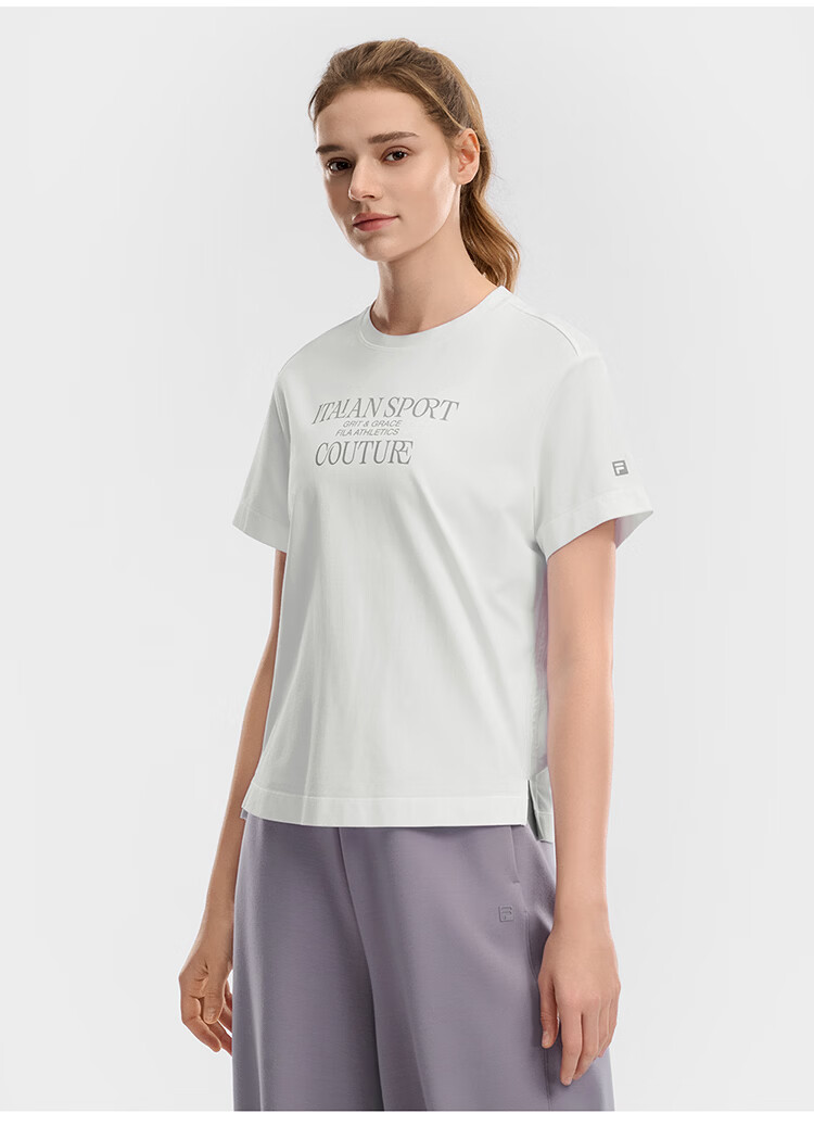 FILA Women's Knitted Short Sleeve T-Shirt 2026 Summer Fitness Sports Colorblock Letter Loose Tee (Sun Qiantong Edition) 10