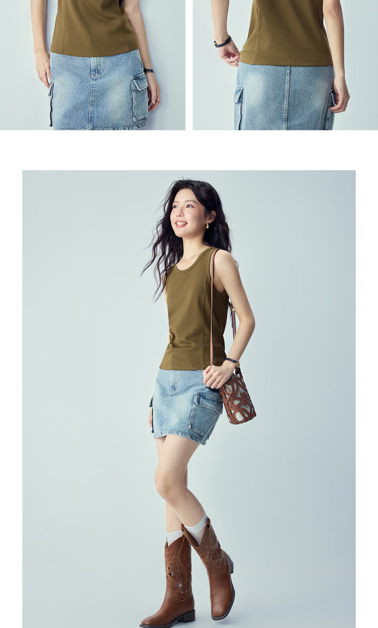 Giordano Women's Sleeveless T-Shirt New Solid Color Ribbed Knit Slim Fit Round Neck Tank Top 13326225 17