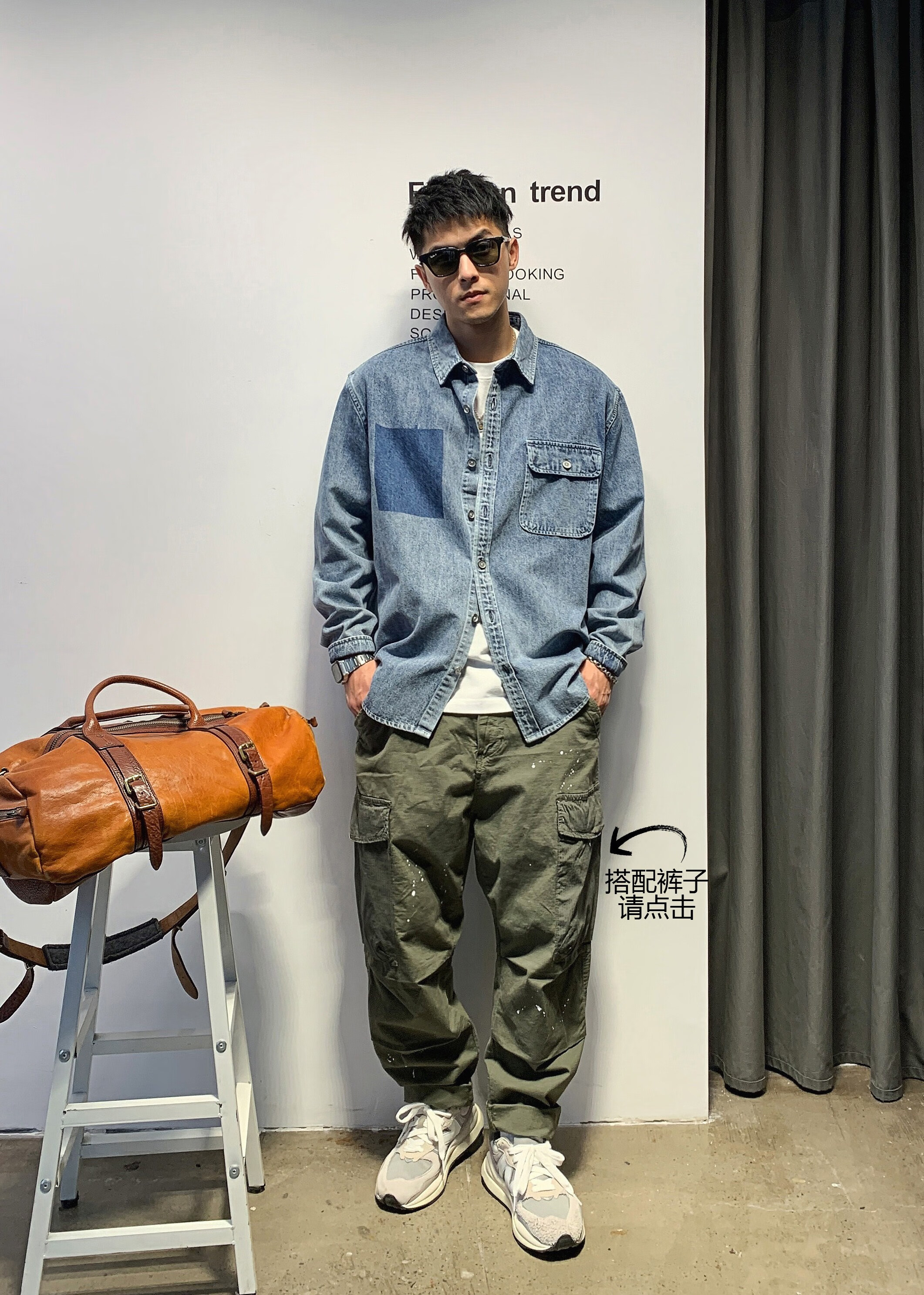 徐太浪感炸街牛仔衬衫男痞帅男装潮流长袖衬衣雅痞风春秋外套 黑色 xl