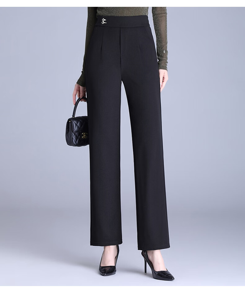 Hengyuanxiang Middle-aged Mom Elastic Waist Long Pants Thin Straight Casual Trousers for Spring and Autumn 11