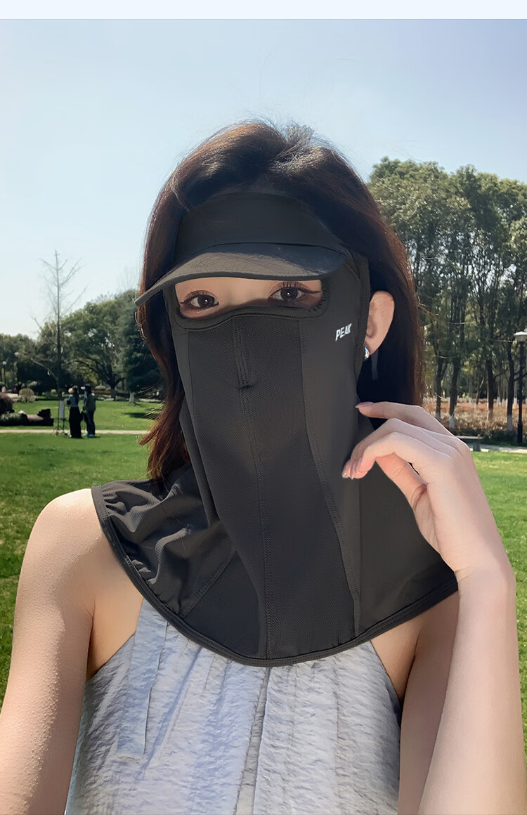Peak Sun Protection Face Mask with Ear Loops, Breathable Mesh Ice Silk Wide Brim Full Face Bikini Outdoor UV Protection Eye, Shoulder, and Neck Guard 15