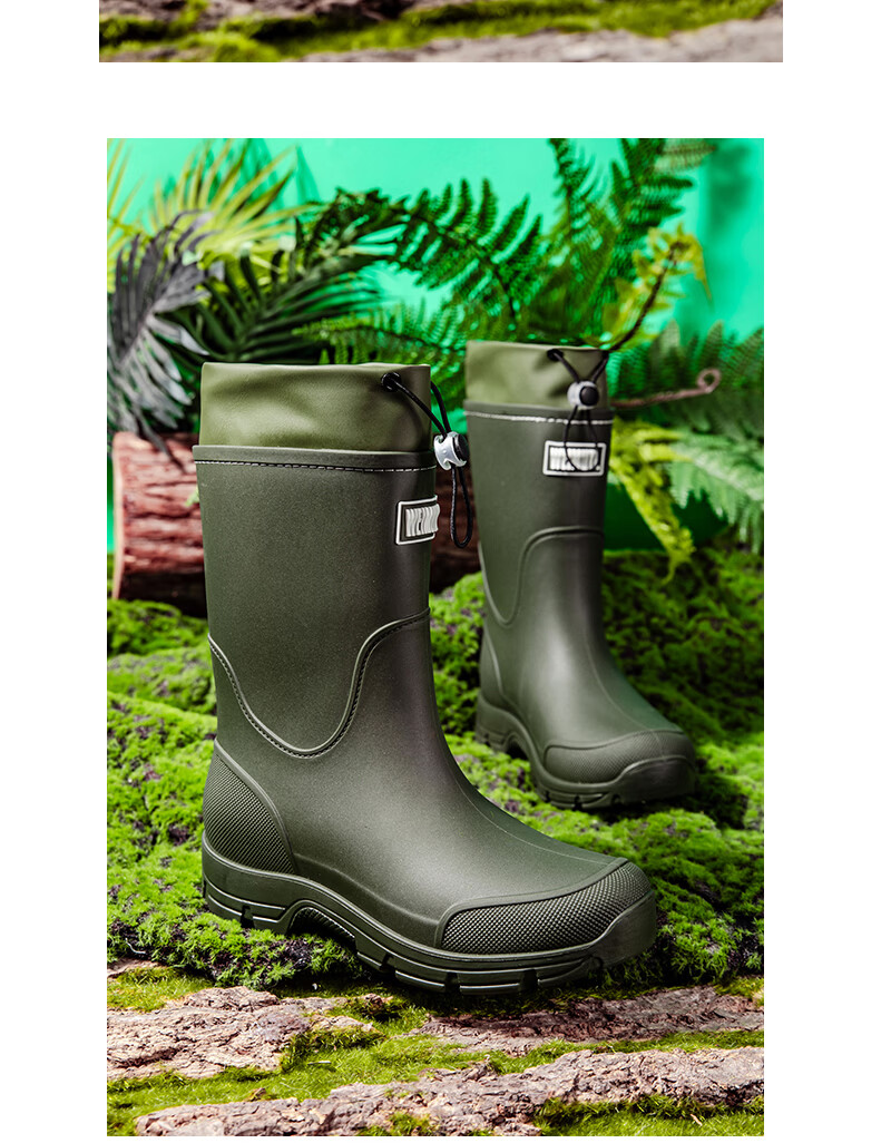KINGLOVOUN Men's Mid-Calf Waterproof Non-Slip Rain Boots Outdoor Fishing Thick Sole Durable 817/SK Gray Size 42 23