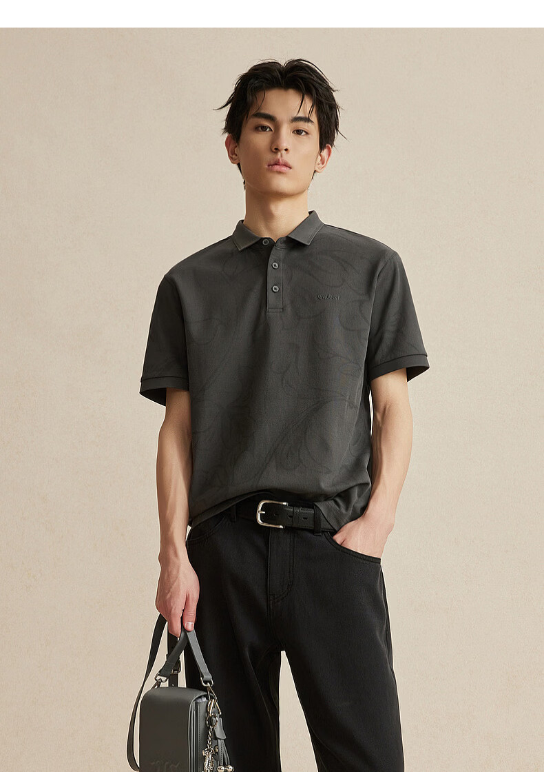 CABBEEN 200G Sorona Cooling Pique Polo Shirt Men Same Color Tone Dark Floral Pattern 2026 Summer Short Sleeve T-Shirt 19