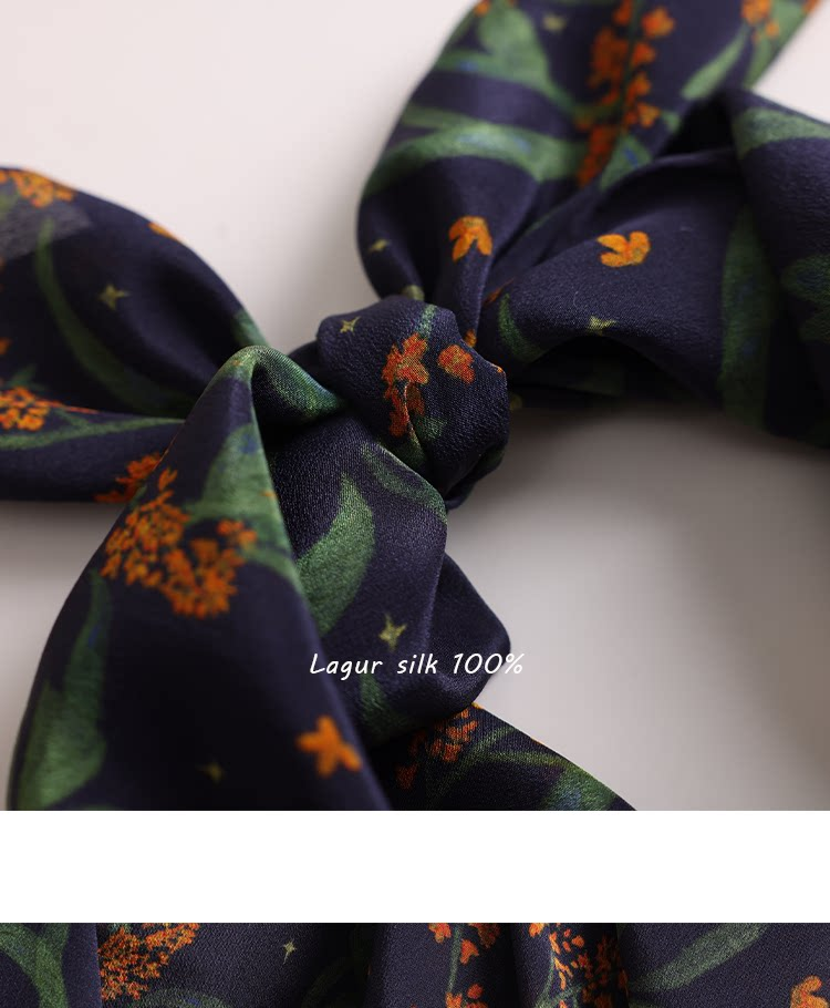 Lagur Original "Night Osmanthus" 100% Mulberry Silk Scarf, Double Crepe Rolled Edge Square Silk Scarf for Women, Refreshing Purple 18