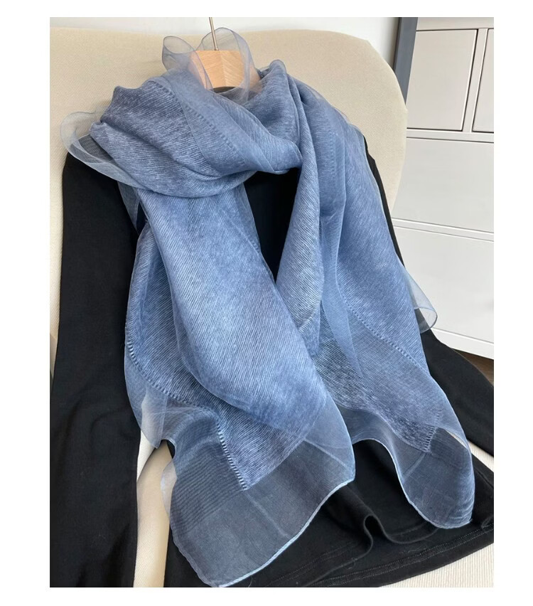 Lagur Lightweight Thin Double-Layer Silk Blend Beige Scarf Shawl for Women Spring Autumn Fashion Shawl Blue 10