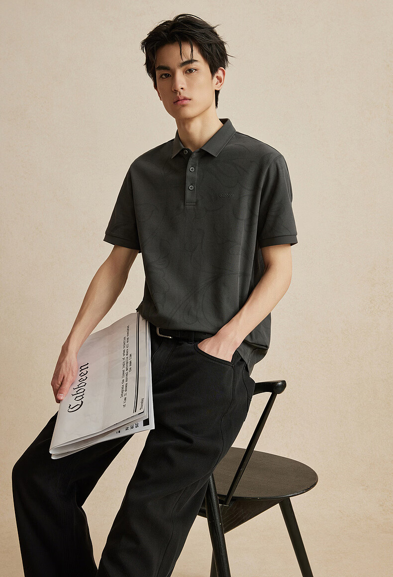 CABBEEN 200G Sorona Cooling Pique Polo Shirt Men Same Color Tone Dark Floral Pattern 2026 Summer Short Sleeve T-Shirt 2