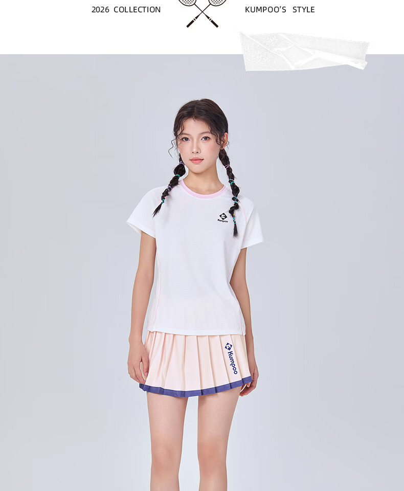 KUMPOO 26th Anniversary New Women's Badminton Short Sleeve Shirt Loose Comfortable Versatile Xunfeng K261W-1730 White S 14