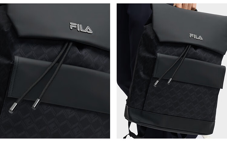 FILA Official "Black Warrior" Men's Commuter Fashion Casual Backpack Flap Double Shoulder Bag 14