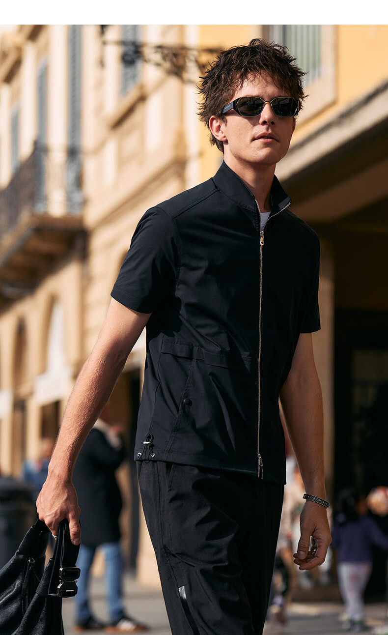 Mr.Bu Oversized Stand Collar Functional Sports Men's Summer Double Zipper T-Shirt 19