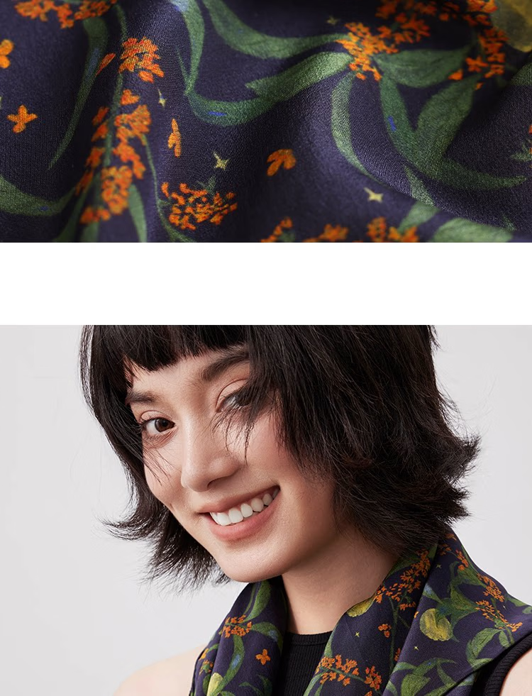 Lagur Original "Night Osmanthus" 100% Mulberry Silk Scarf, Double Crepe Rolled Edge Square Silk Scarf for Women, Refreshing Purple 14