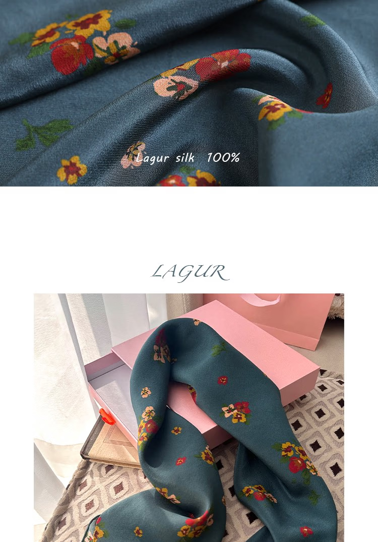 Lagur Nostalgic "Oriental Aesthetic" Vintage Red Mulberry Silk Scarf Square Hong Kong Style Women's Gift for Mom Camellia Red 22