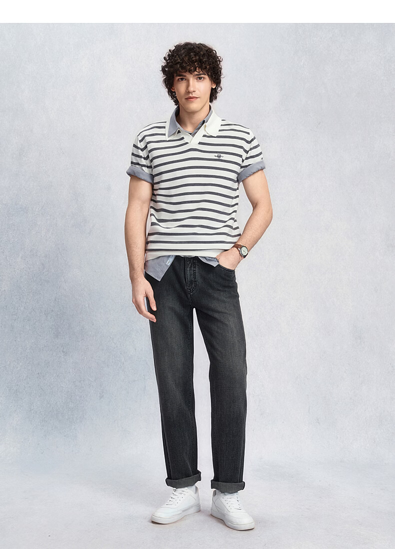 GANT Summer Men's Striped Color-Block Vintage Casual Seagull Collar Knit Polo 109-White Gray M 5