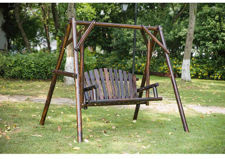 墨绩 户外木秋千摇摇椅吊椅碳化防腐木双人摇椅室外阳台花园实木家用