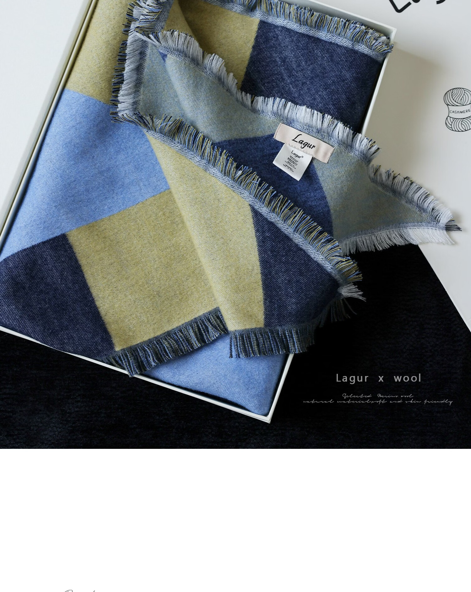 Lagur Blue Moment Tranquil Blue Fine Wool Triangle Scarf and Shawl Dual-Use Warmth Tranquil Blue 23