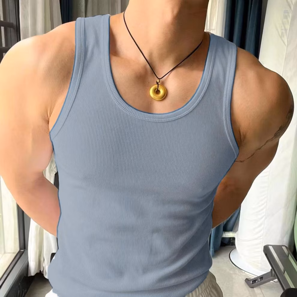 Men's Vest Fitness Elastic Vest Thickened Threaded Vest American Sweat Absorbing Sports Pulled Vest, White 3XL_viptrois.com