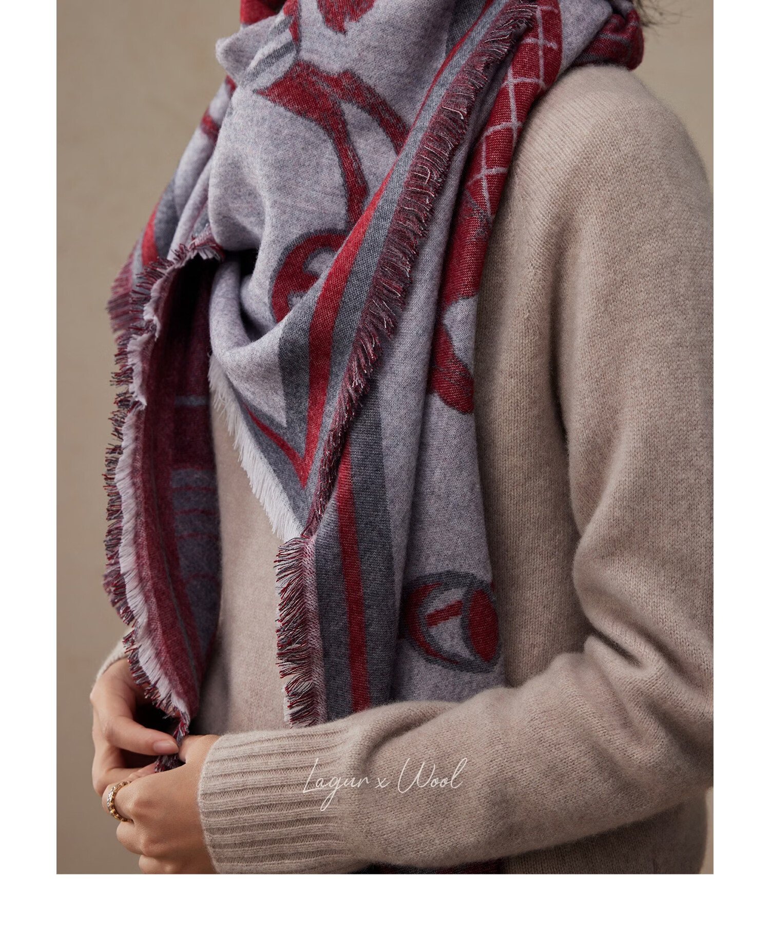 Lagur Minimalist Horse Fine Wool Blend Triangle Scarf Air Conditioning Room Shawl Versatile Women's Neck Warmer Minimalist Beige 38