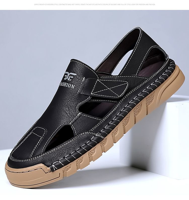 Jingzhenlianggong New Casual Sandals High-Quality Ultra-Soft Men's Breathable Sandals Wear-Resistant Non-Slip Yellow [Leather Version] Size 43 33