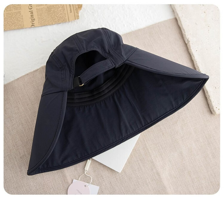 Lagur Large Brim Sunshade Lightweight Sun Protection Fisherman Hat for Women with Ponytail Hole Black 2
