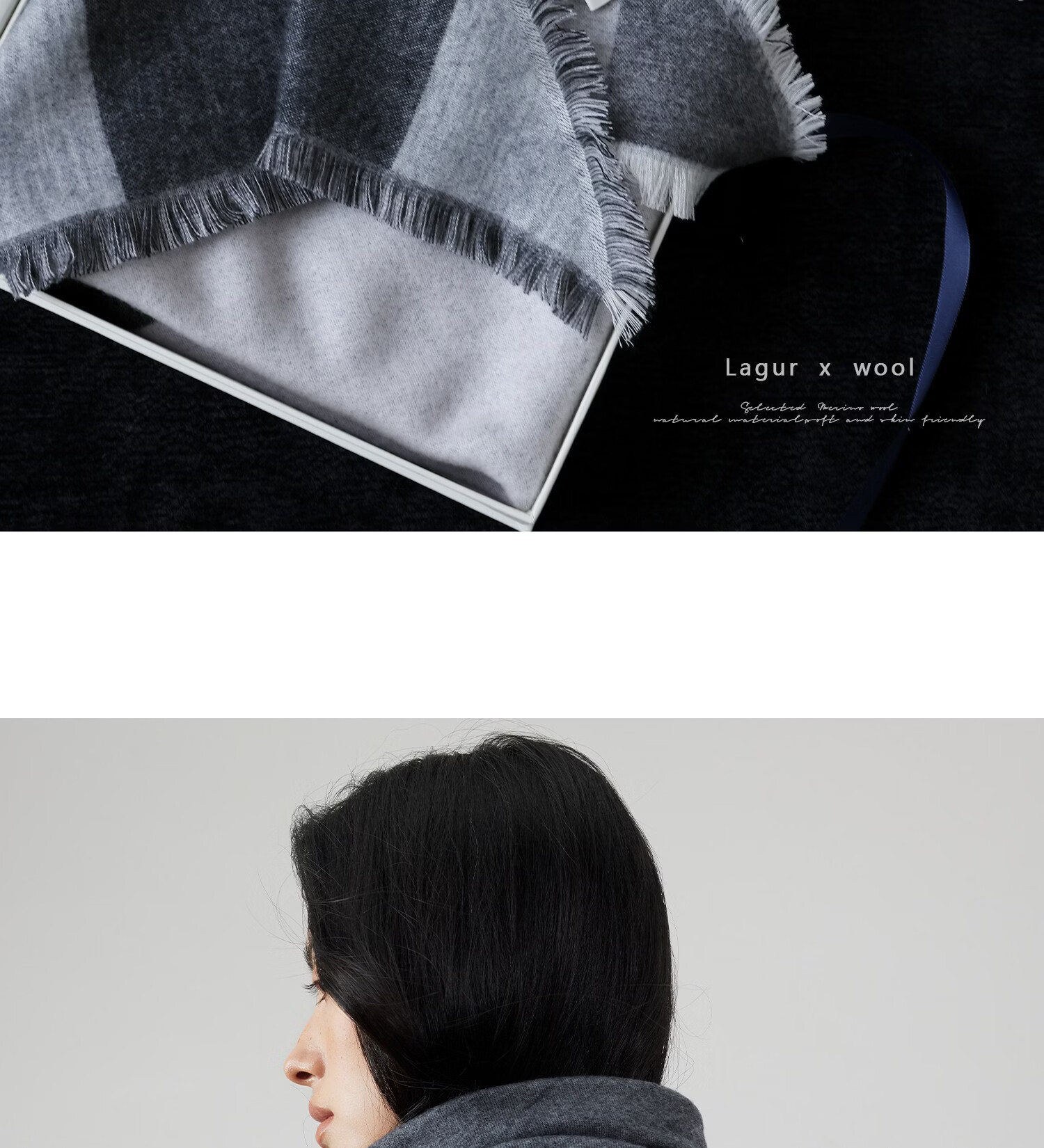 Lagur Blue Moment Tranquil Blue Fine Wool Triangle Scarf and Shawl Dual-Use Warmth Tranquil Blue 43