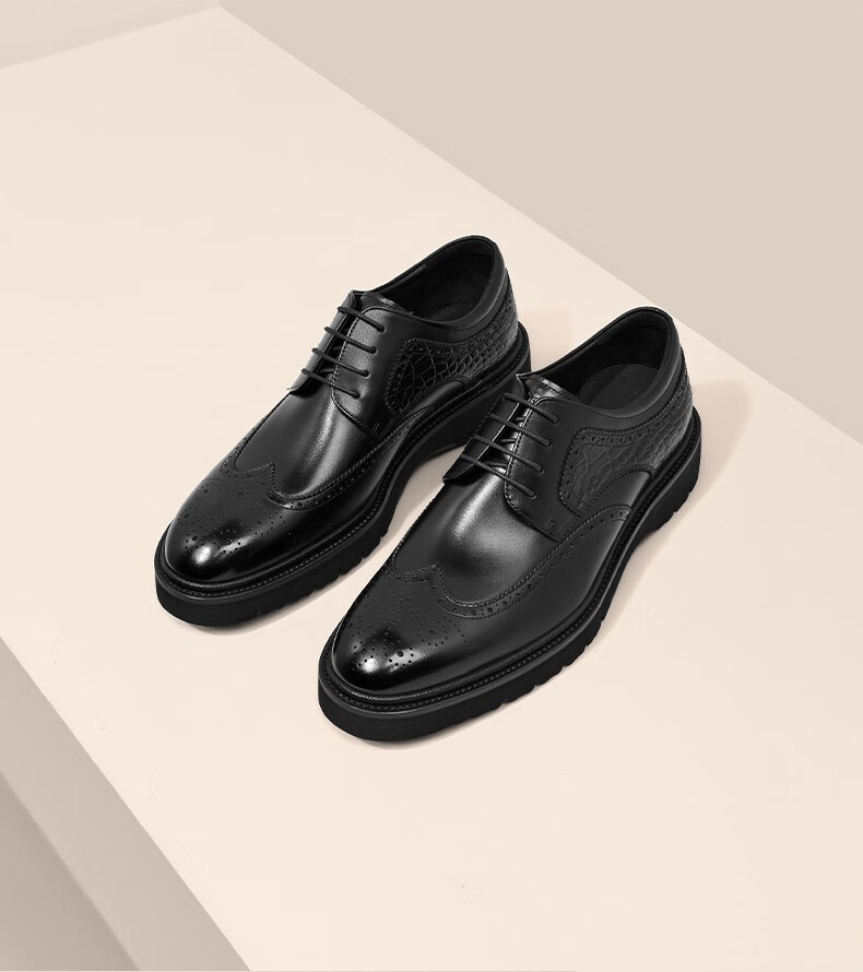 卡宾皮鞋男鞋2022秋冬季新款商务休闲鞋男士头层牛皮布洛克雕花休闲