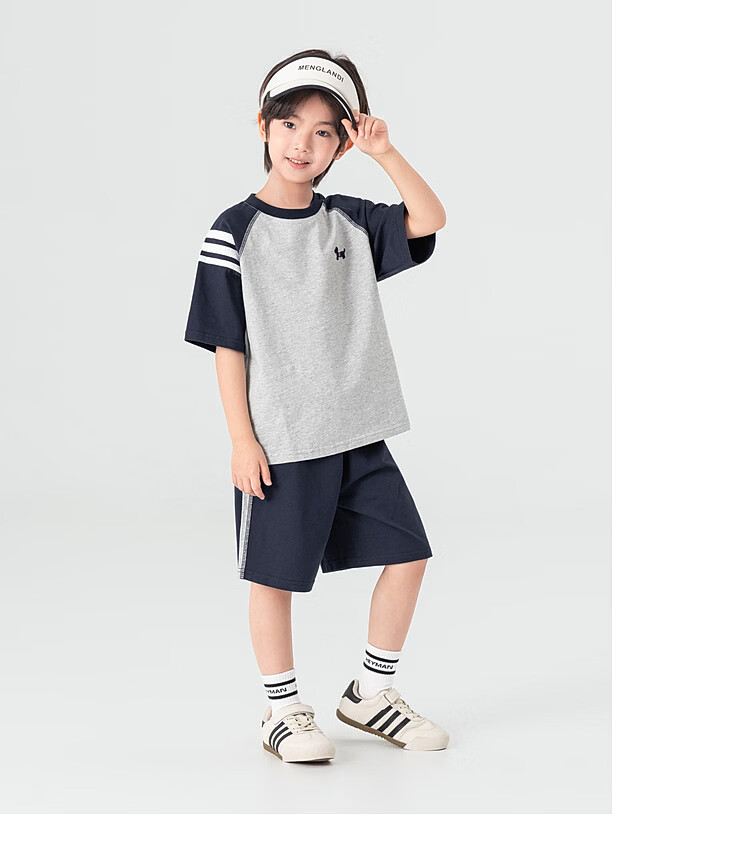 Duoduo Kids Pure Cotton Cooling College Style Set Boys 2026 Summer Raglan Short Sleeve Shorts Two-Piece Sportswear 16