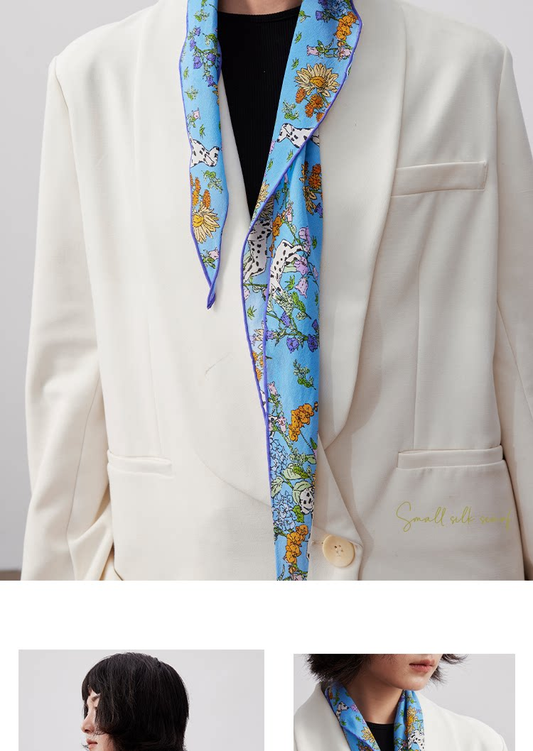 Lagur "French Wonderland" 100% Mulberry Silk Small Scarf 12 Momme Silk Triangle Neck Scarf Spring Autumn Cream Yellow 30