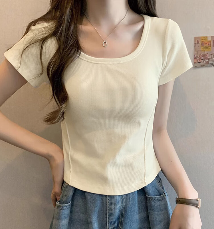 TonLion 2026 Summer Women's U-Neck Short Sleeve Solid Slim Fit Casual Versatile Premium T-Shirt 2