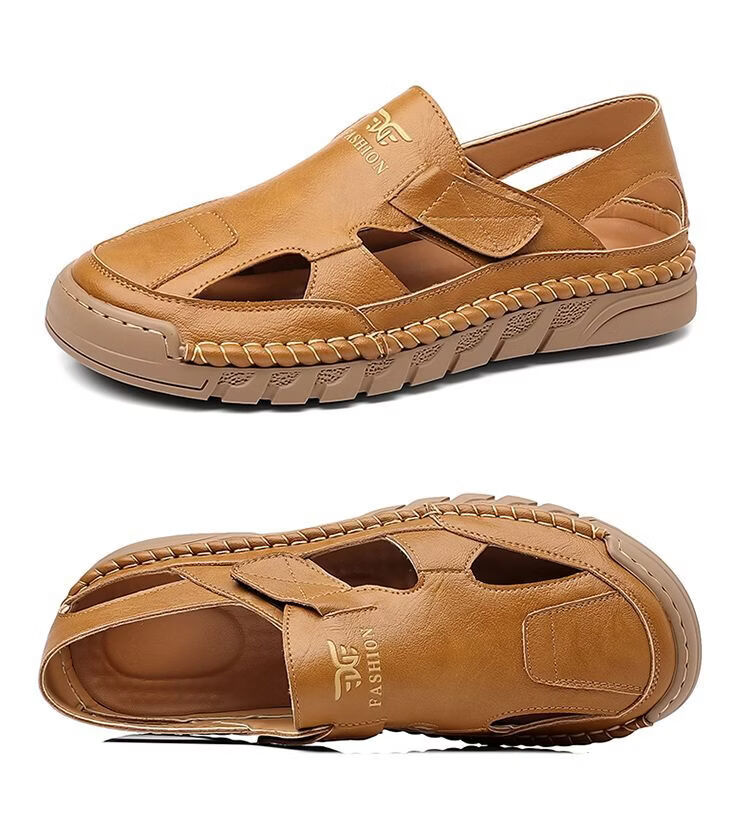 Jingzhenlianggong New Casual Sandals High-Quality Ultra-Soft Men's Breathable Sandals Wear-Resistant Non-Slip Yellow [Leather Version] Size 43 36