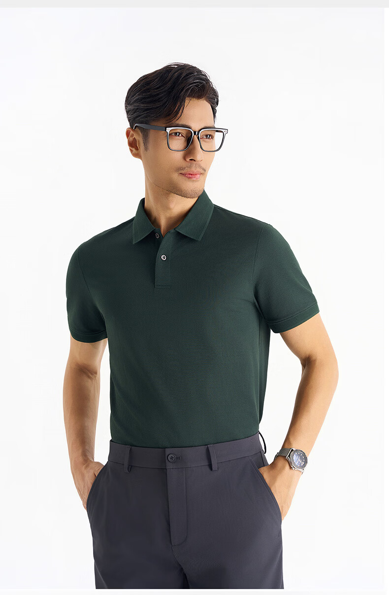 Shirt Lao Luo [Dragon Scale Spring Feather] 5A Mulberry Silk Breathable Antibacterial Short Sleeve Polo Shirt 255X0P921S Black XL 18